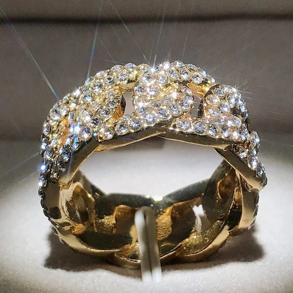 🌸Crystal Zircon Hip Hop Iced Out 18K Gold Plated Mens Diamond Ring, UNVN12381 - Picture 4 of 10